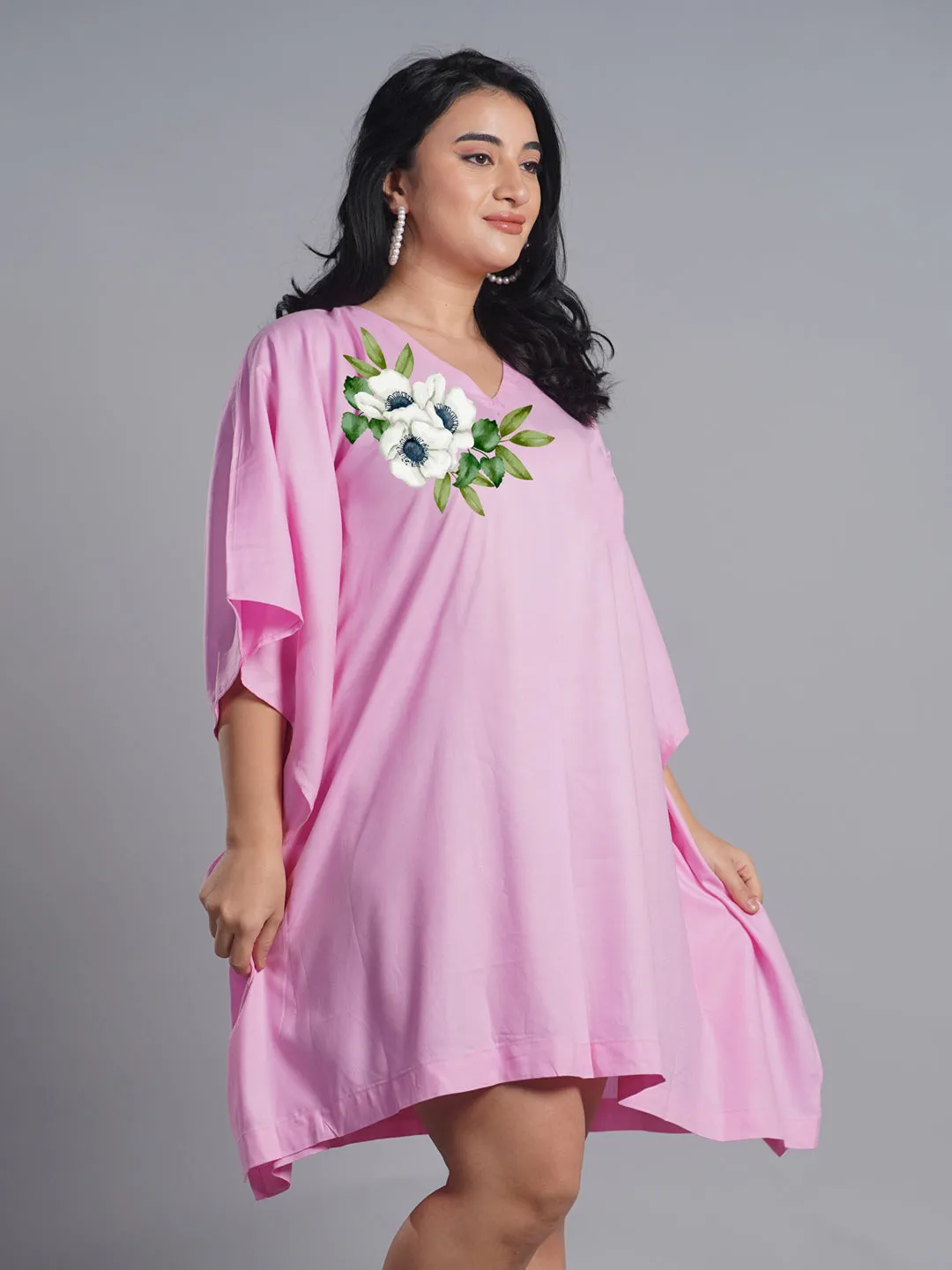 BabyPink Rayon Kaftan - Flower Power