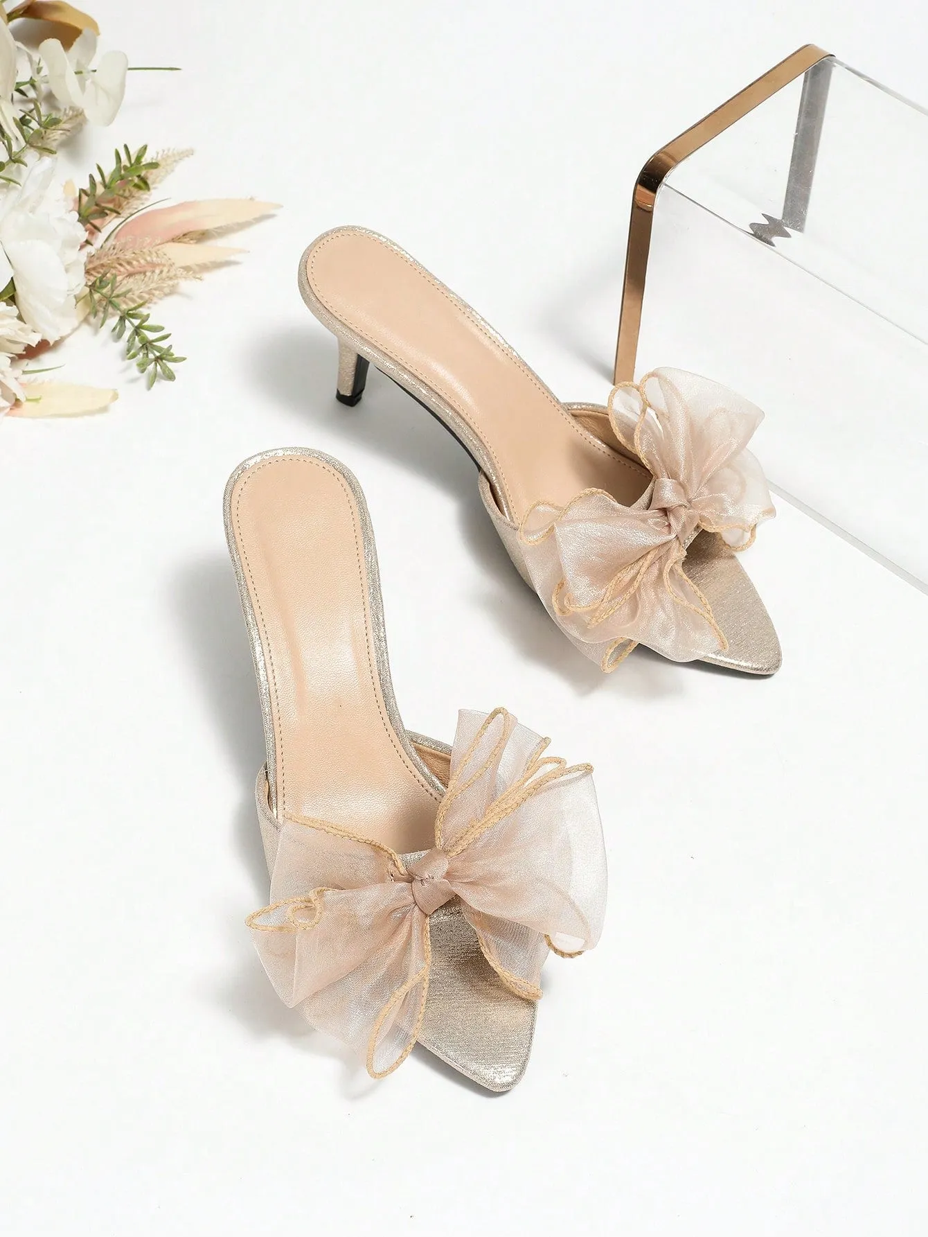 Bow Stiletto Heeled Mule Sandals