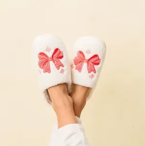 Feeling Festive Fuzzy Bow Slippers