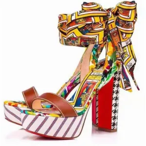 Graffiti Print High Heel Lace-Up Sandals