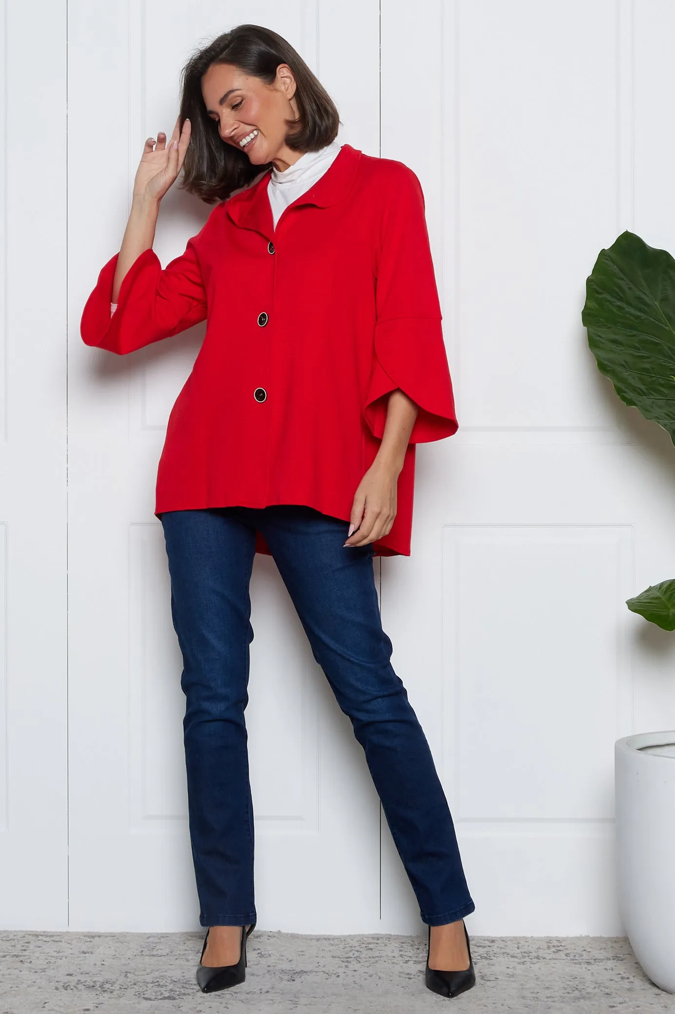 Jocelyn Tulip Sleeve Jacket - Red