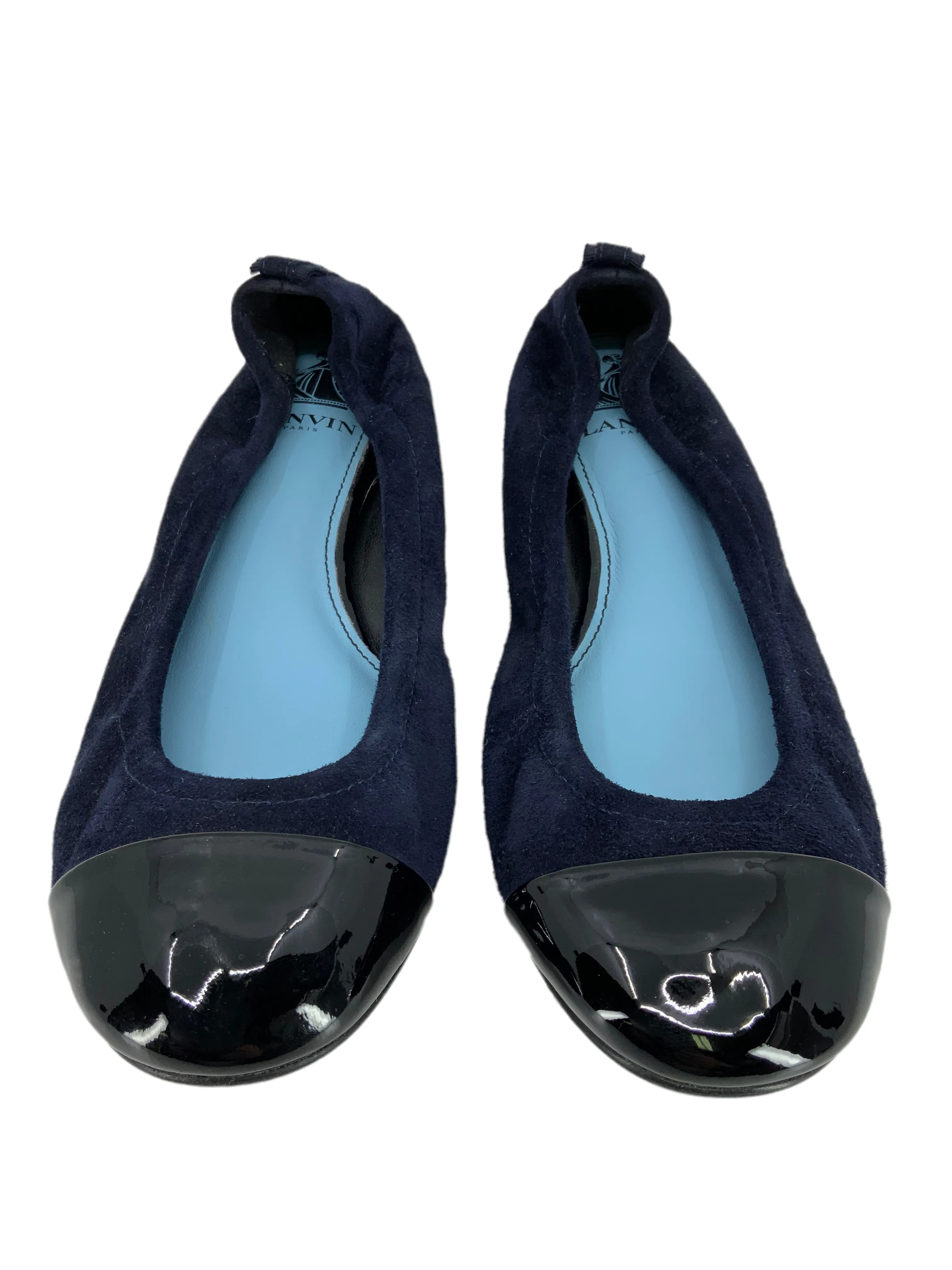 Lanvin Patent Suede Patent Leather Cap-Toe Ballet Flats Size 7.5