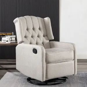 Manual Swivel Fabric Recliner Chair - Cream