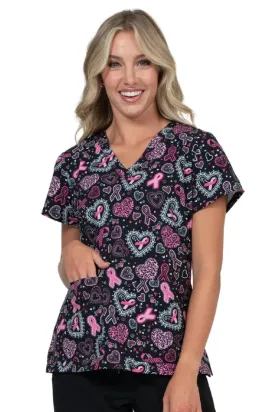 Meraki Sport Women's Breast Cancer Awareness Print Scrub Top | Pink Strength