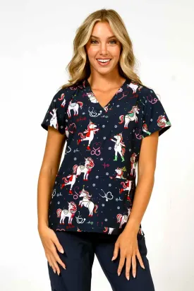 Meraki Sport Women's Holiday Print Scrub Top | Jolly Nursicorn