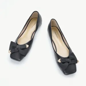 Metal Bow Ballerina Flats (Eva) Black