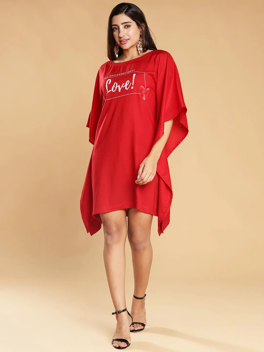 Red Rayon Kaftan - Love Everyday