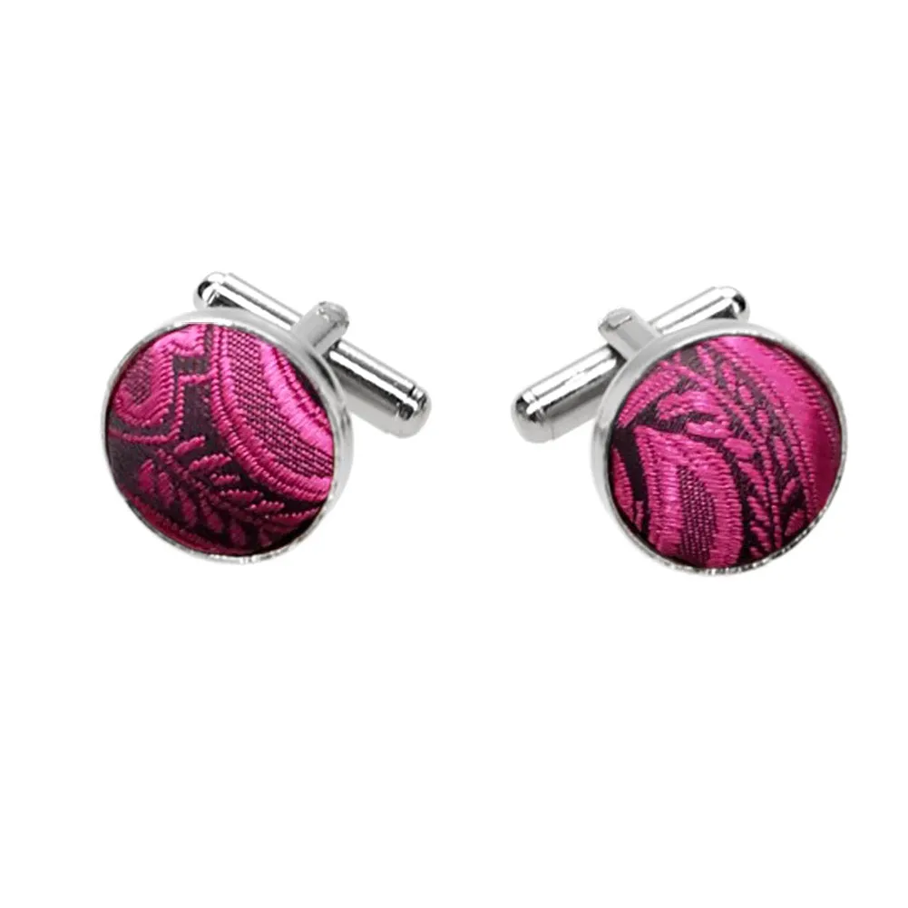 Shocking Magenta Floral Pattern Fabric Cufflinks