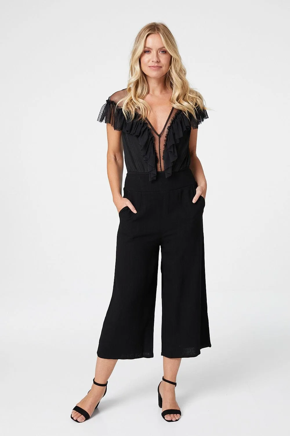 V-Neck Sheer Panel Bodysuit