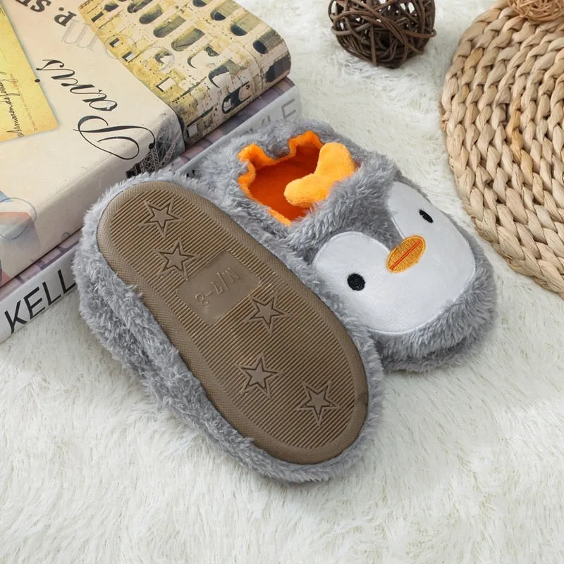 Winter Cute Penguin Kids Slippers Comfortable Baby Warm Cotton Shoes Boys And Girls House Indoor Animal Plush Slippers